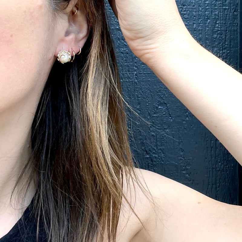 Cultured Pearl Studs in Diamond Spangled Caps