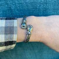 Sterling and Gold Clamper Bracelet with Blue Zircons