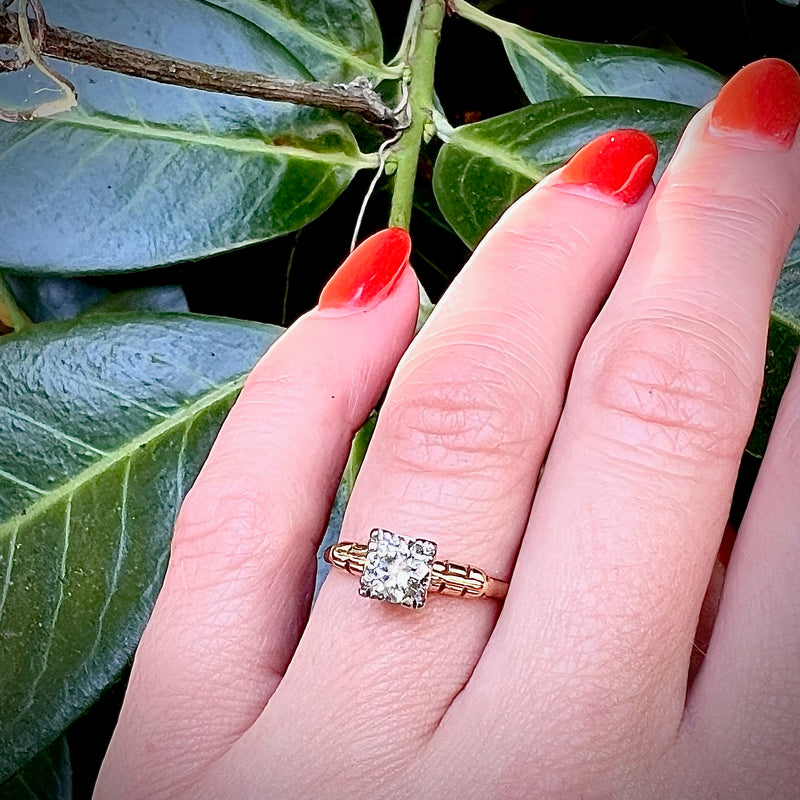 Retro Diamond Engagement Ring in Gold & Palladium