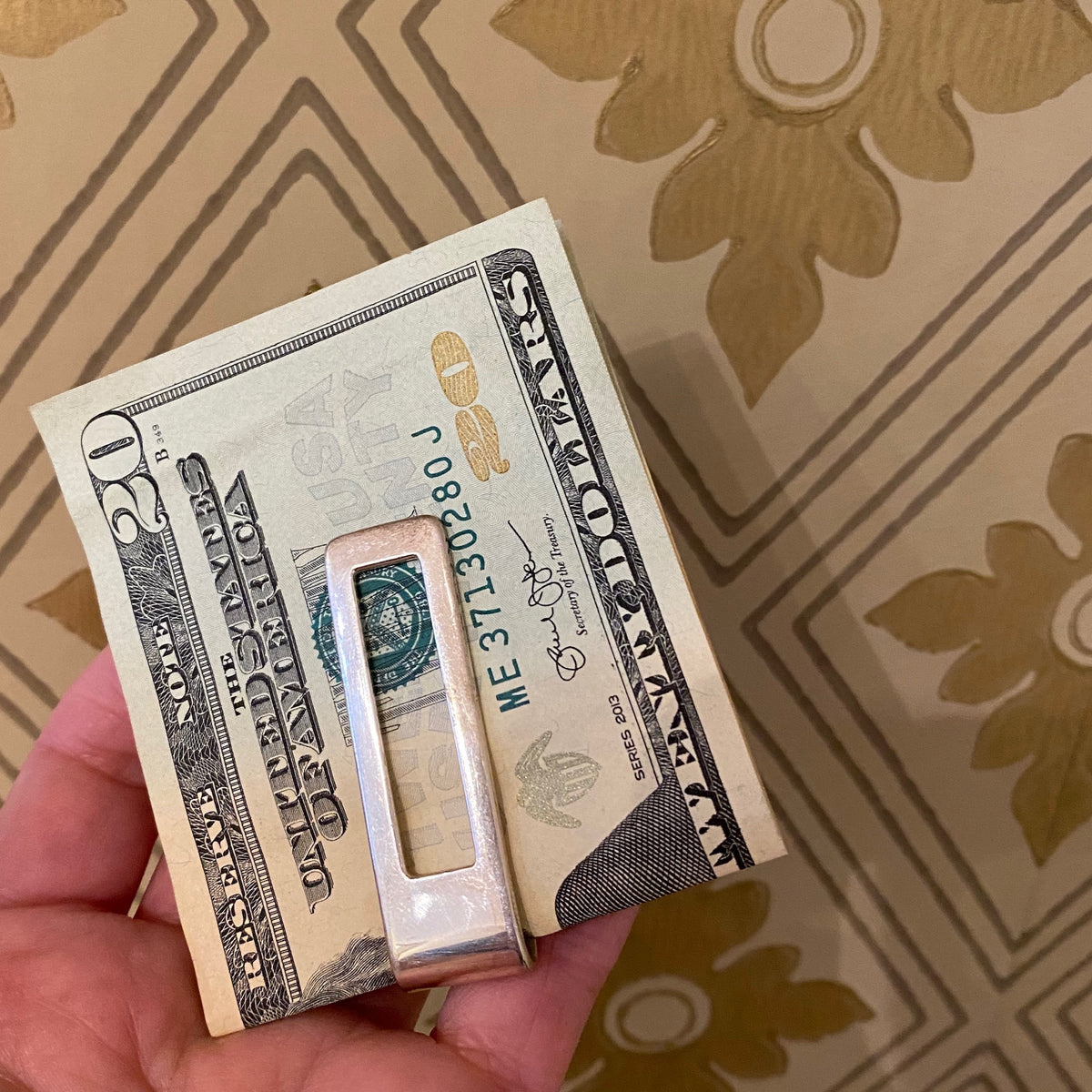 1970s Silver Money Clip with Diagonal Stripes