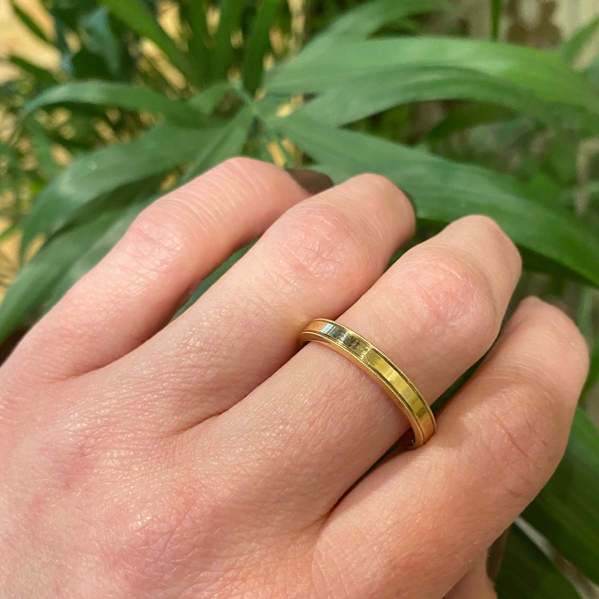 Flat Milgrained Edge Gold Wedding Band