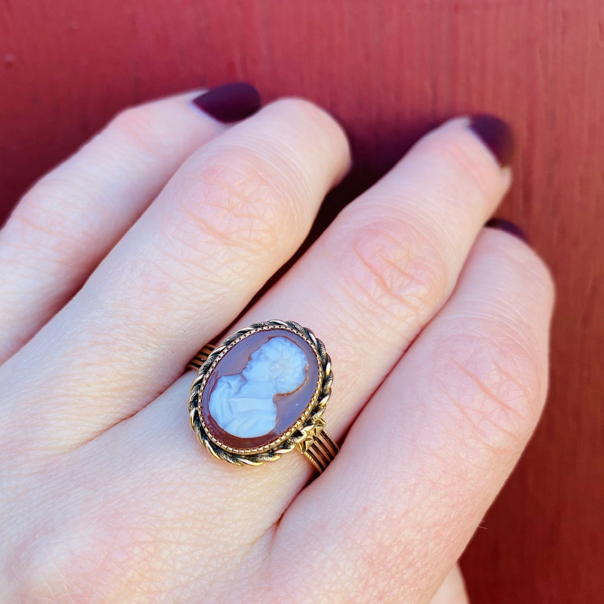 Victorian Cameo of a Man's Profile in Gold Ring
