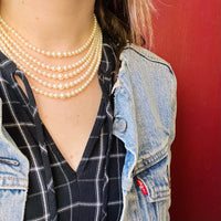 Five Strand Pearl & Gold Festoon Necklace
