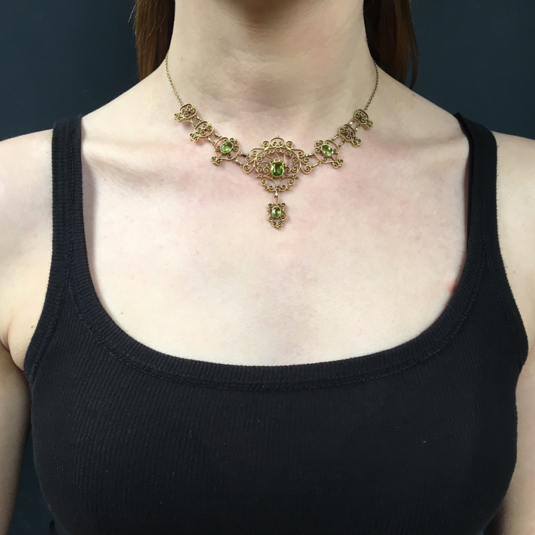 Gem Set Gold Necklace by London Jewelers Murrle and Bennett
