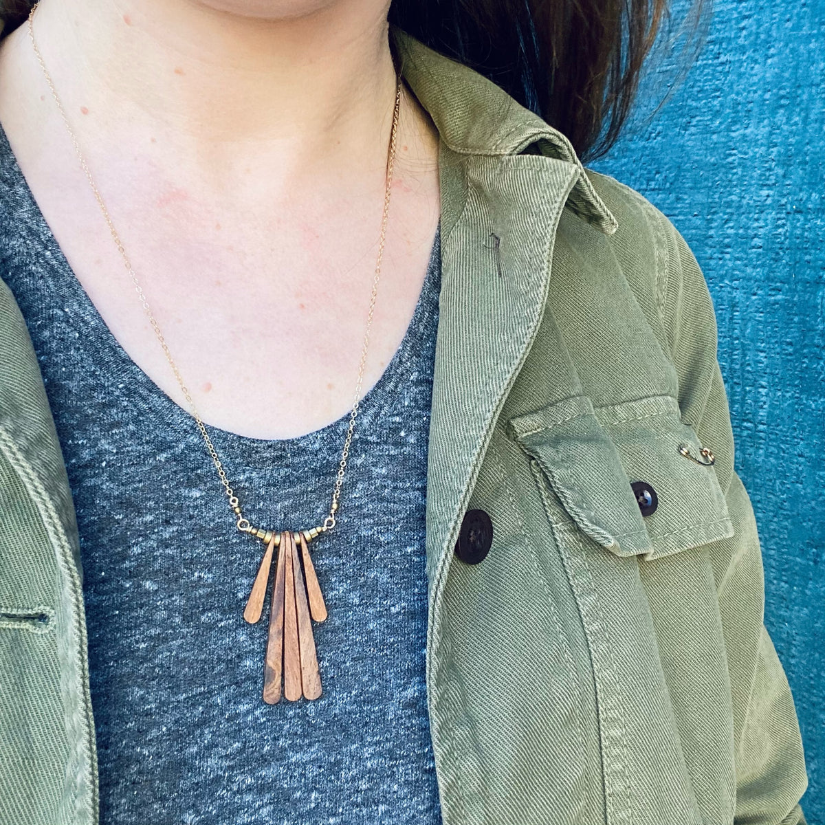 Warm Wood & Brass Fringe Necklace by Brin
