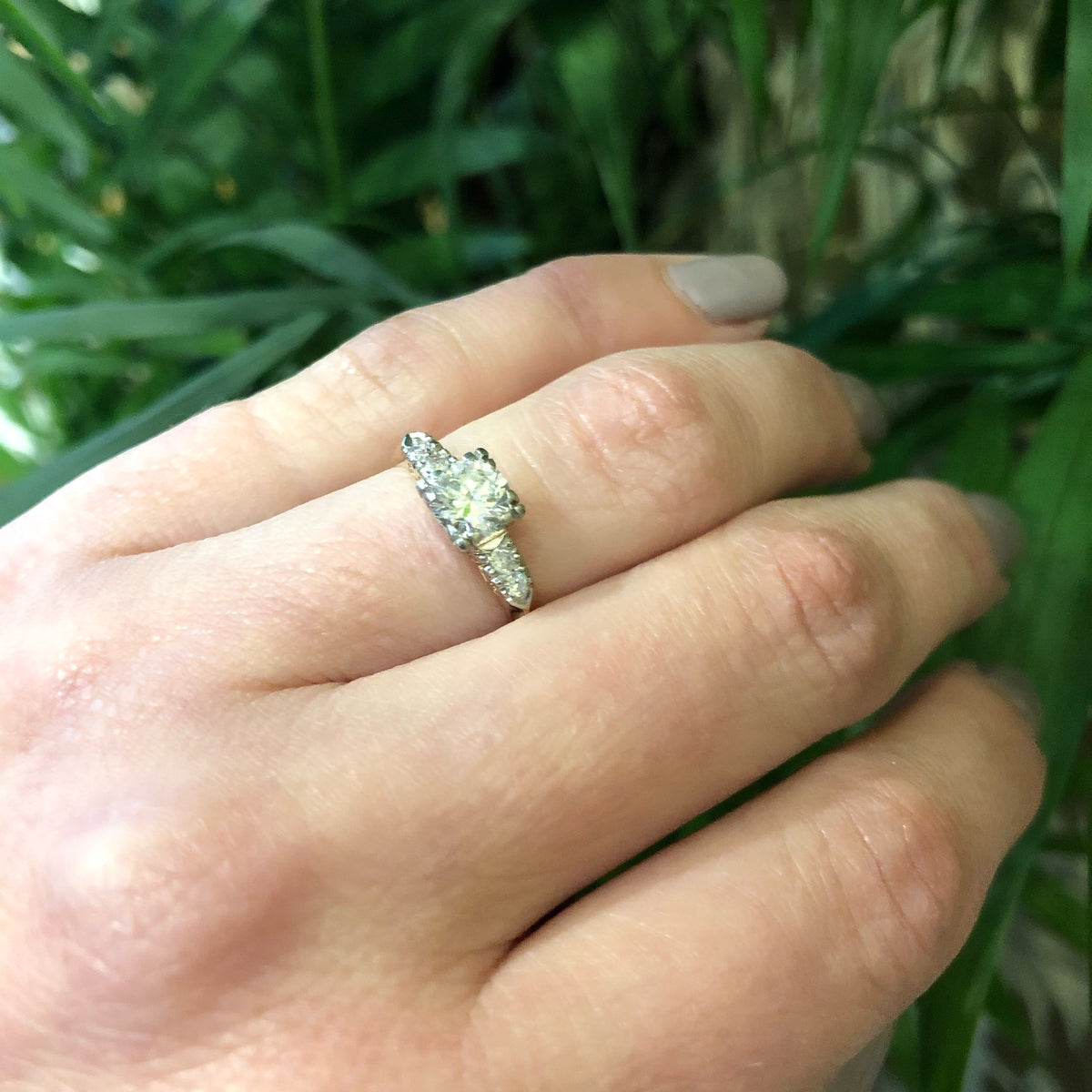 Gorgeous 1940's Fine Diamond Platinum and Gold Engagement Ring
