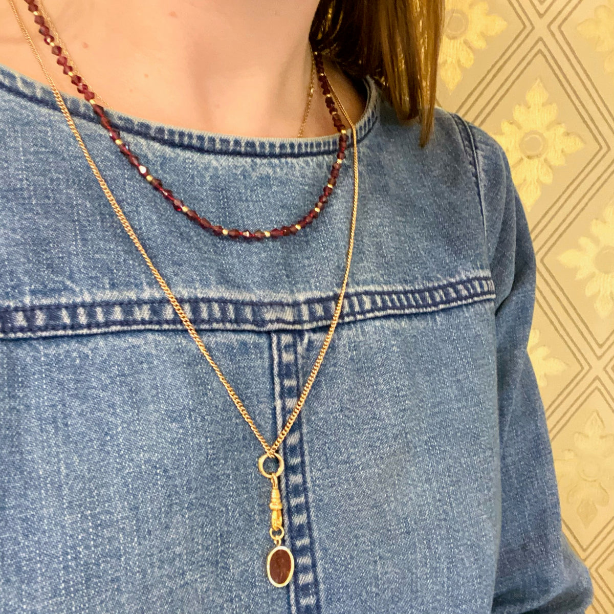 Garnet and 18k Gold Beaded Necklace
