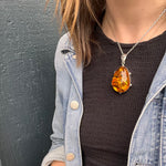 Baltic Amber in Brutal Bossed Silver Necklace