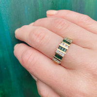 Wide Gold Band Set with Emeralds and Diamonds