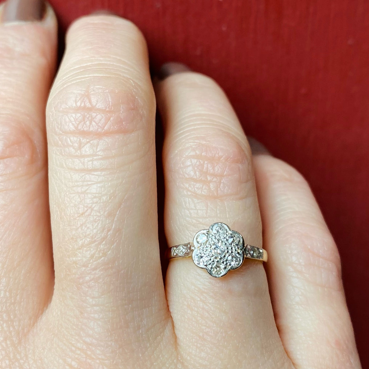 Floral Cluster Ring with Diamond-Set Shoulders