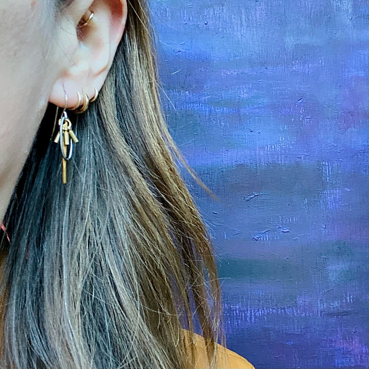 Vintage Brass & Silver Cluster Earrings by Brin