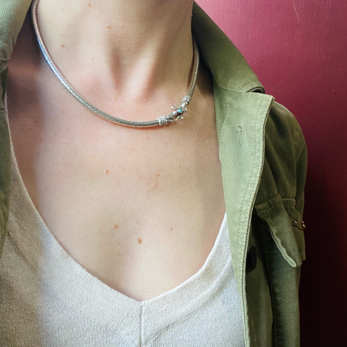 Short Woven Silver Chain with Decorative Clasp