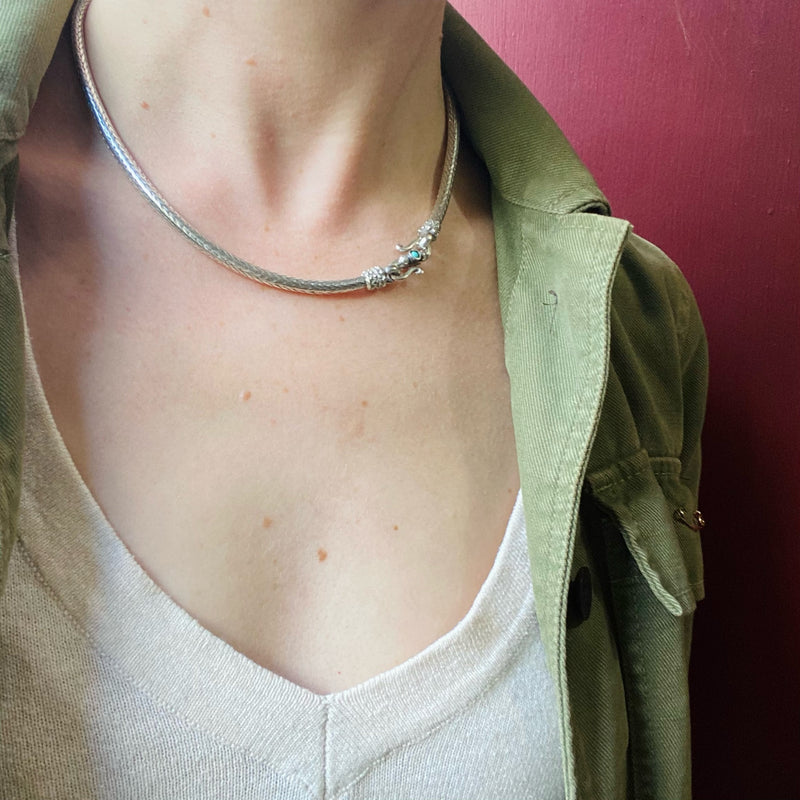 Short Woven Silver Chain with Decorative Clasp