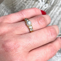 Pearl & Diamond Victorian Ring with Lovely Symmetry