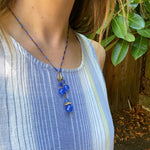 Luminous Blue Beaded Brass Necklace