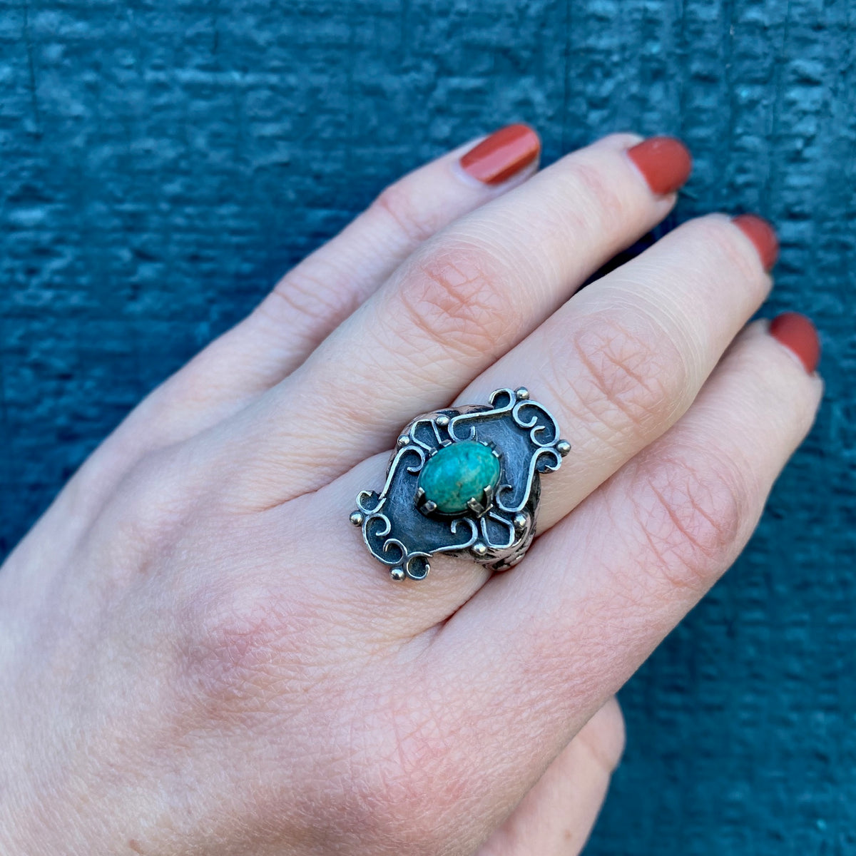 "Lucero" Early Victorian Amazonite Silver Ring