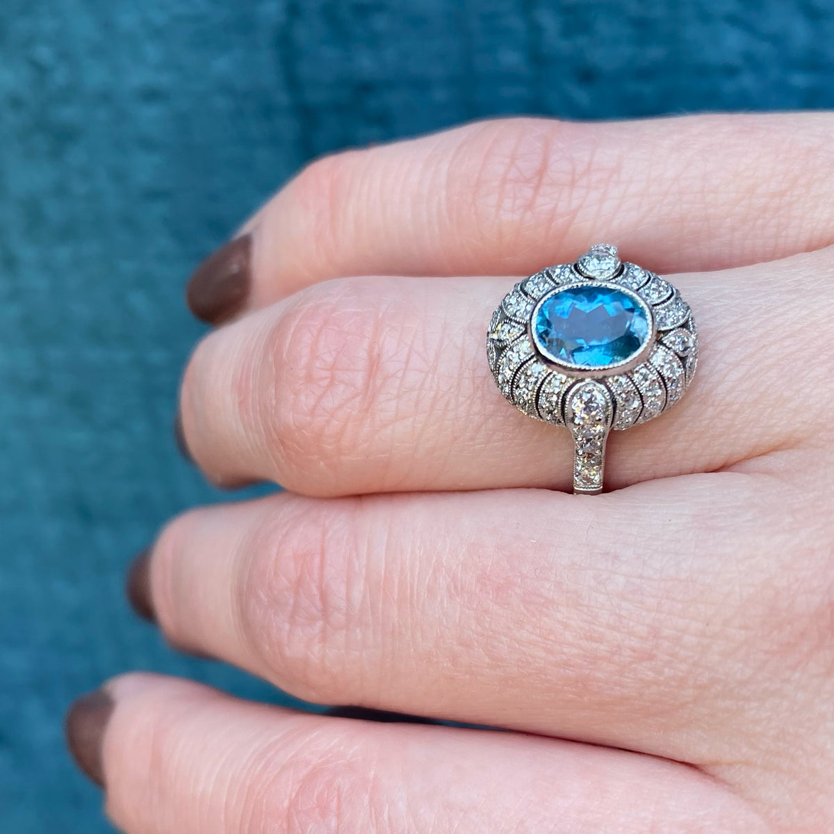 Magnificent Edwardian Aquamarine & Diamond Ring