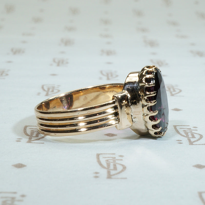 Glowing Oval Garnet in Gold 1880's Ring