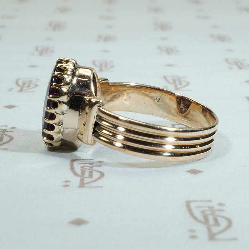Glowing Oval Garnet in Gold 1880's Ring