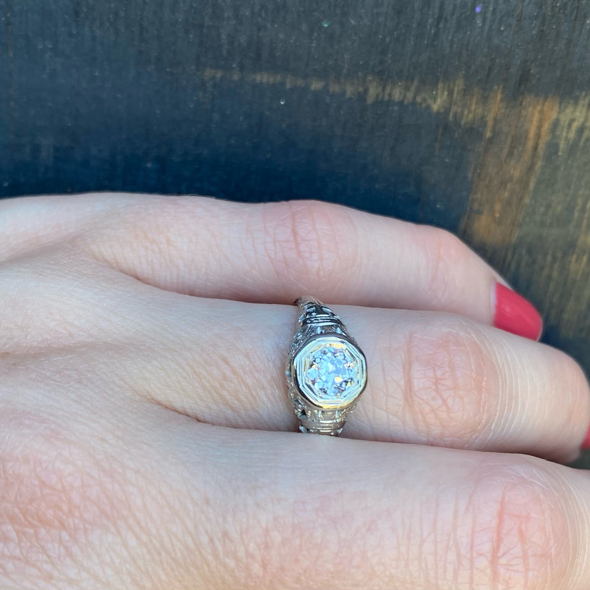 Latticework Filigree Deco Diamond Engagement Ring