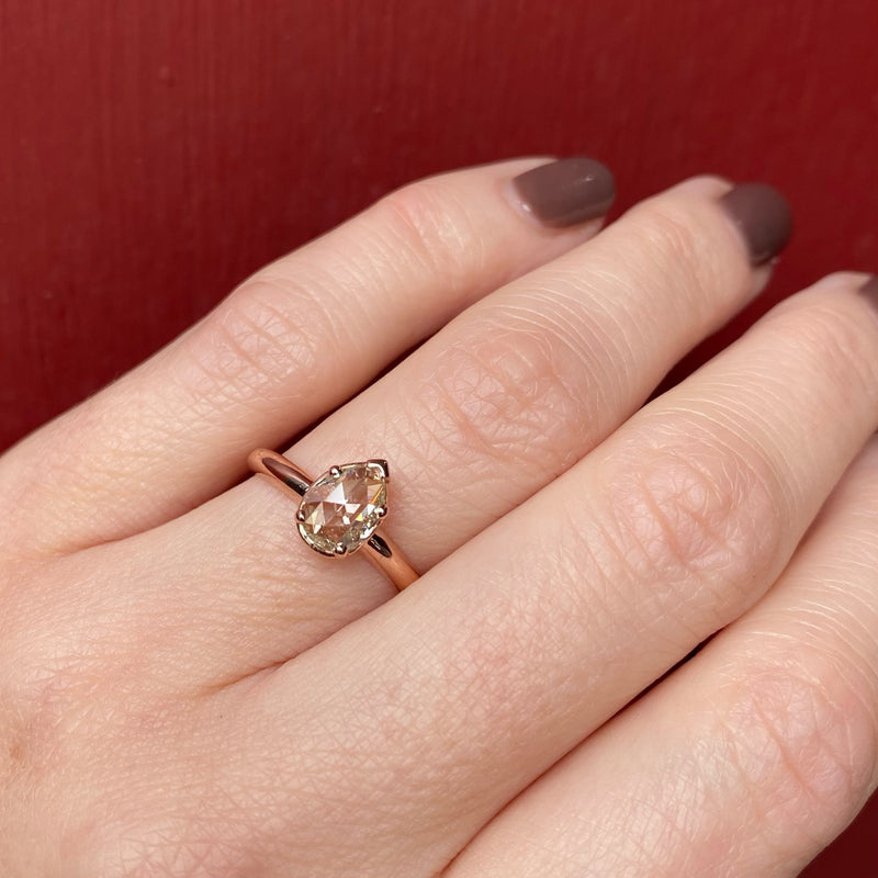 Pear Shaped Rose Cut Diamond Solitaire by GSL