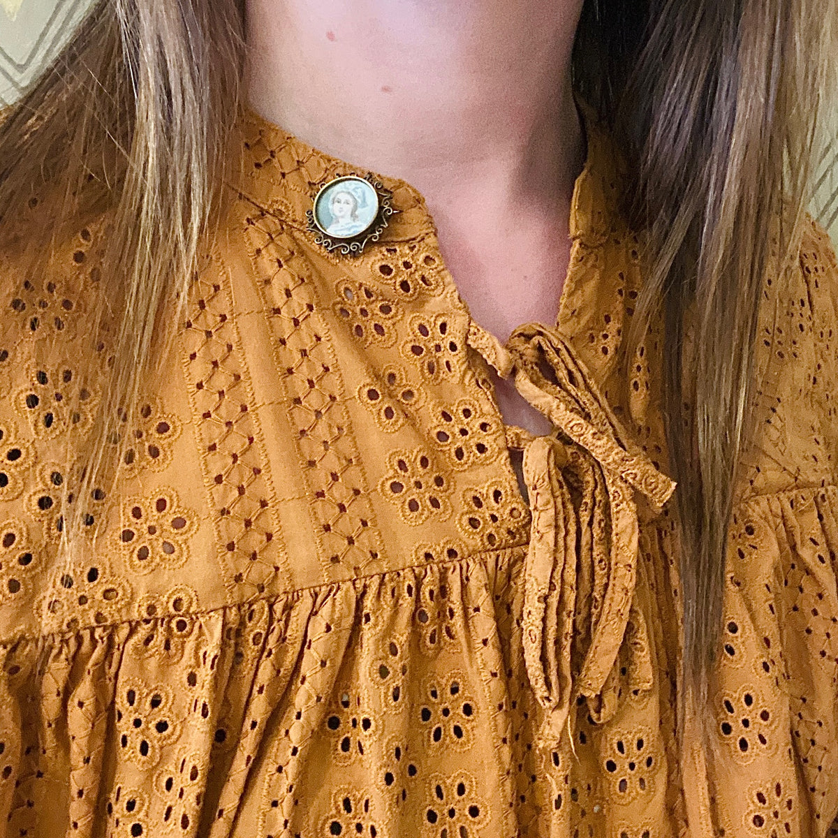 Miniature Portrait Victorian Lace Pin