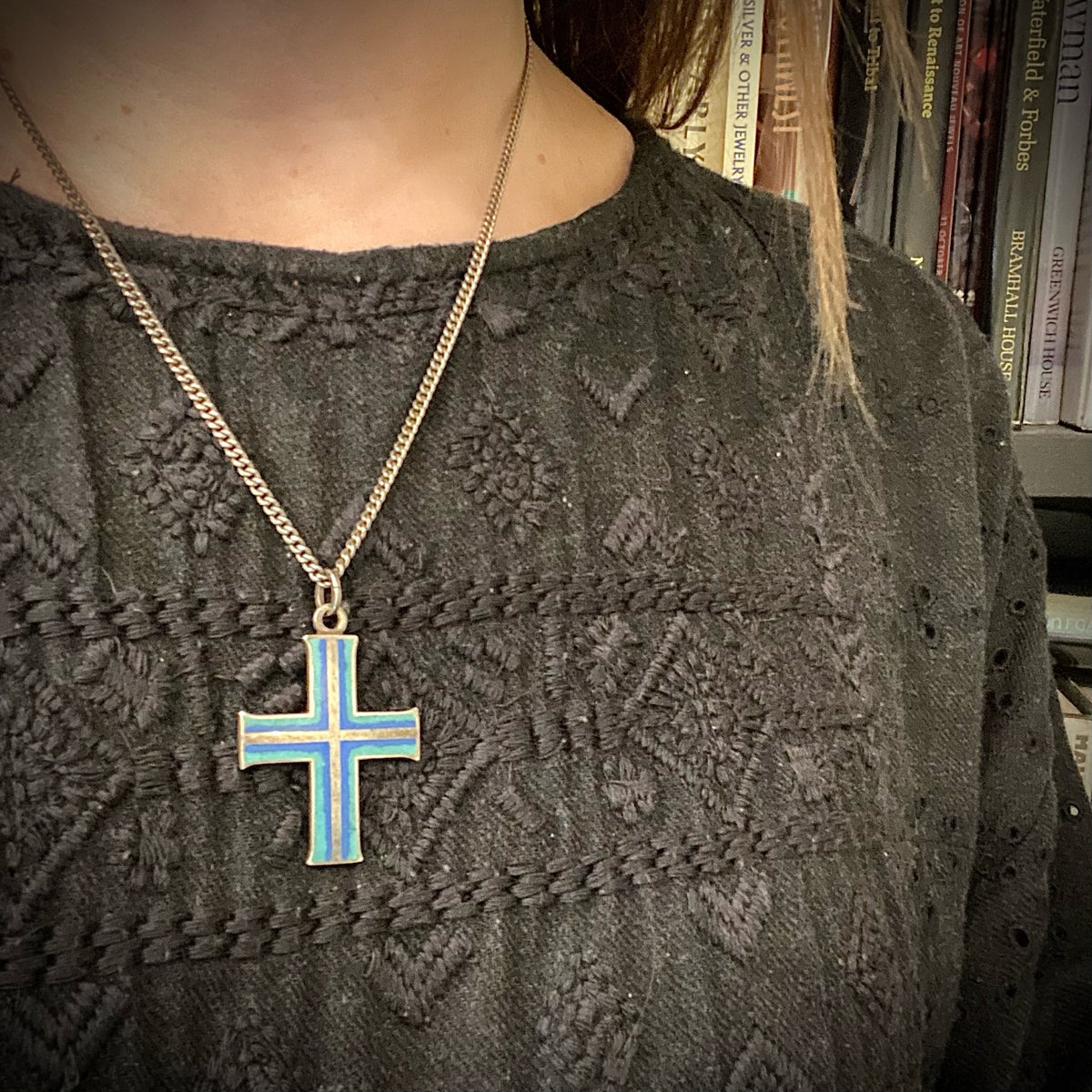 High Grade Silver Enameled Vintage Cross
