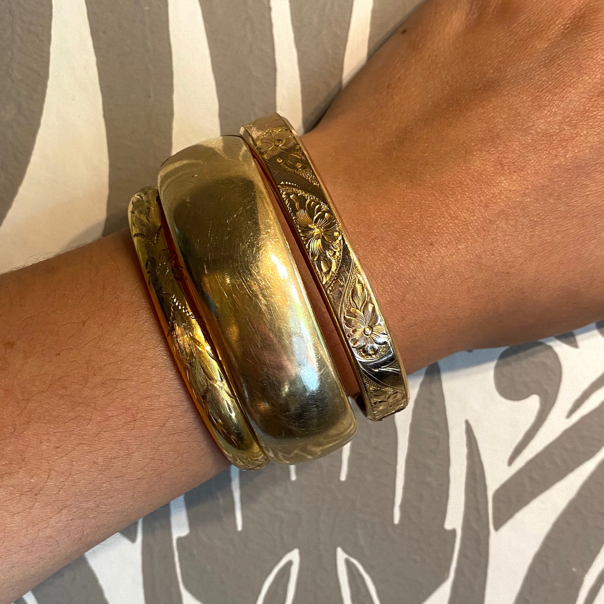 Wide Vintage Gold Filled Bangle Bracelet