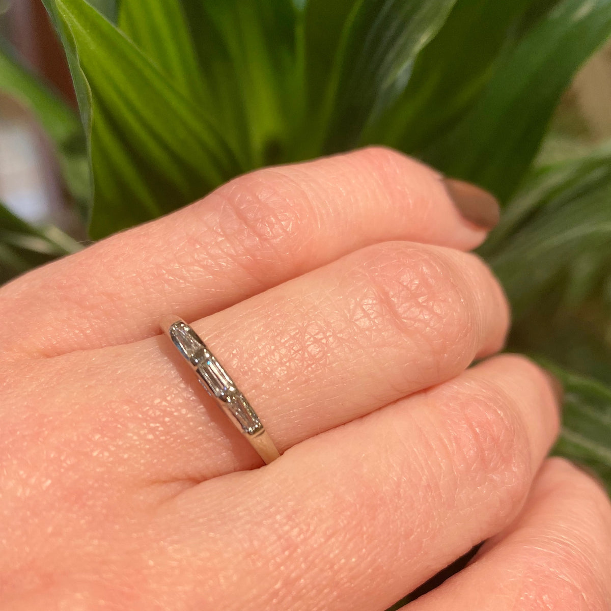 Clean Lined Baguette Band in White Gold