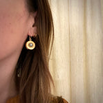 Gold Disc Earrings with Flowers & Diamonds by Ancient Influences