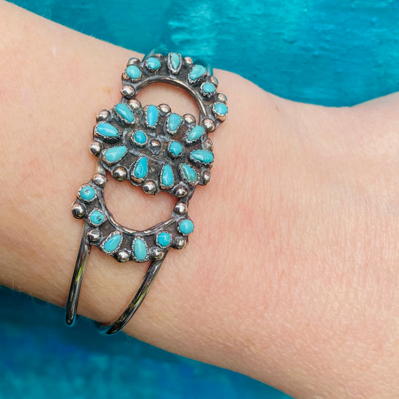 Petit Point Turquoise & Silver Cuff with Lunar Pattern