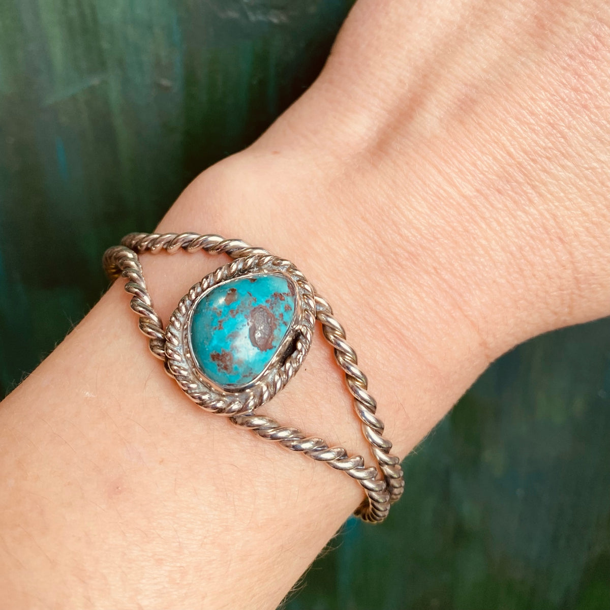 Turquoise & Twisted Sterling Silver Cuff Bracelet