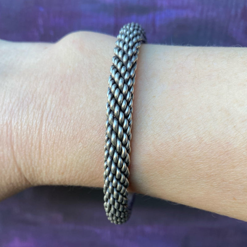 Edgy Woven Silver Cuff Bracelet