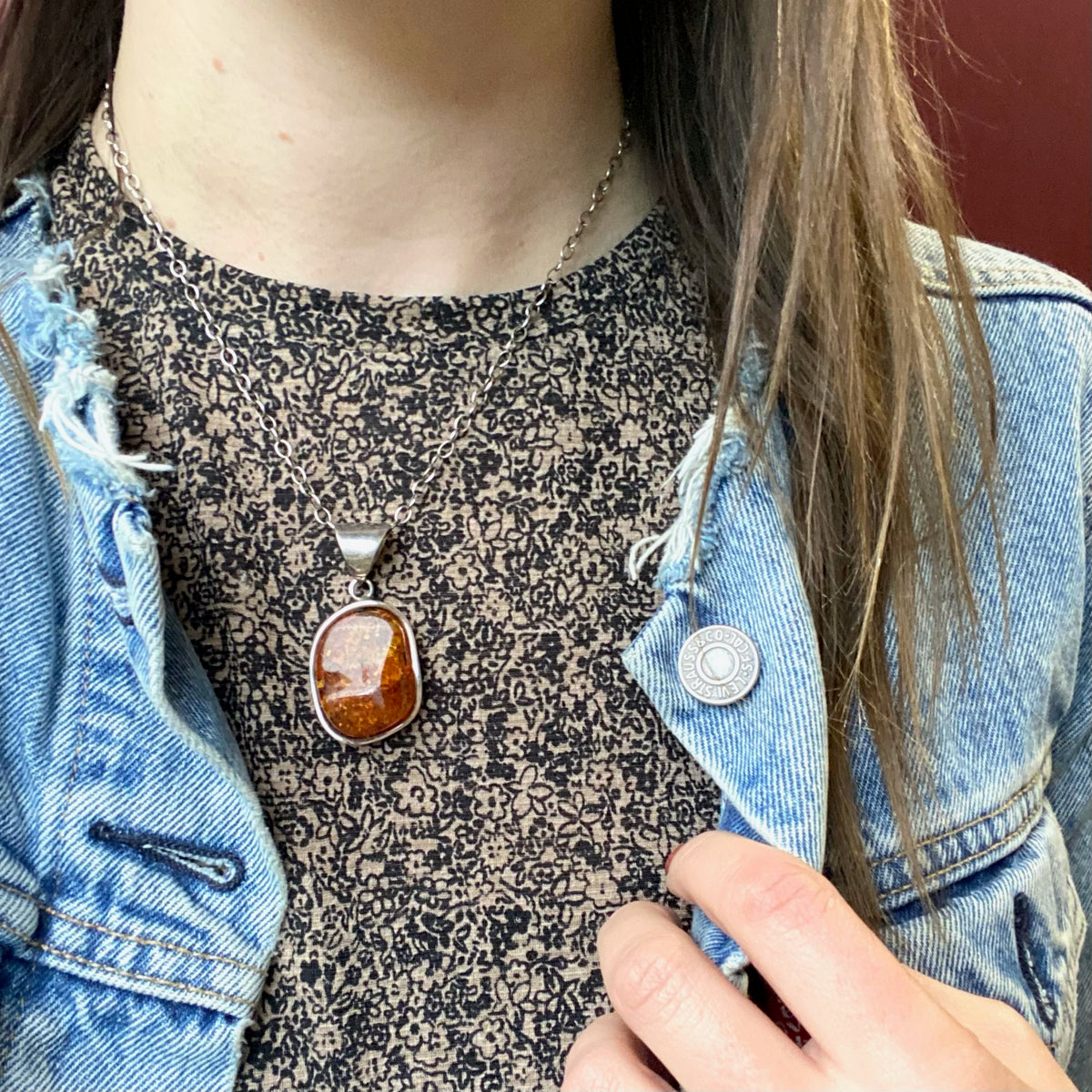 Chunky Amber Silver Pendant