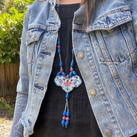 Pink & Blue Peking Glass Necklace with Enamel