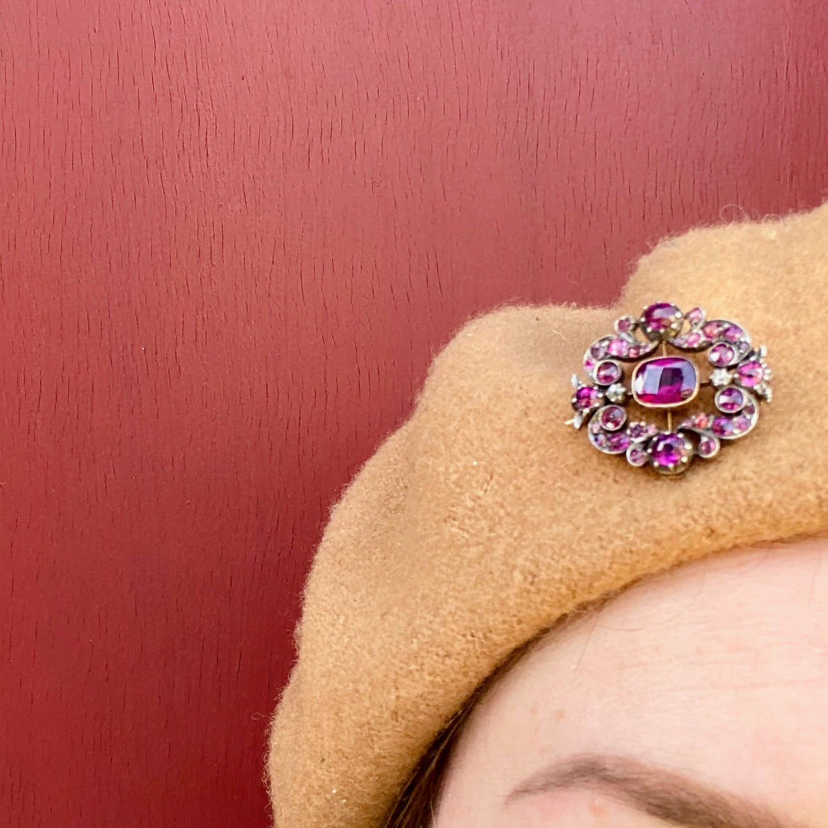 Antique Almandine Garnet and Ruby Pendant Brooch