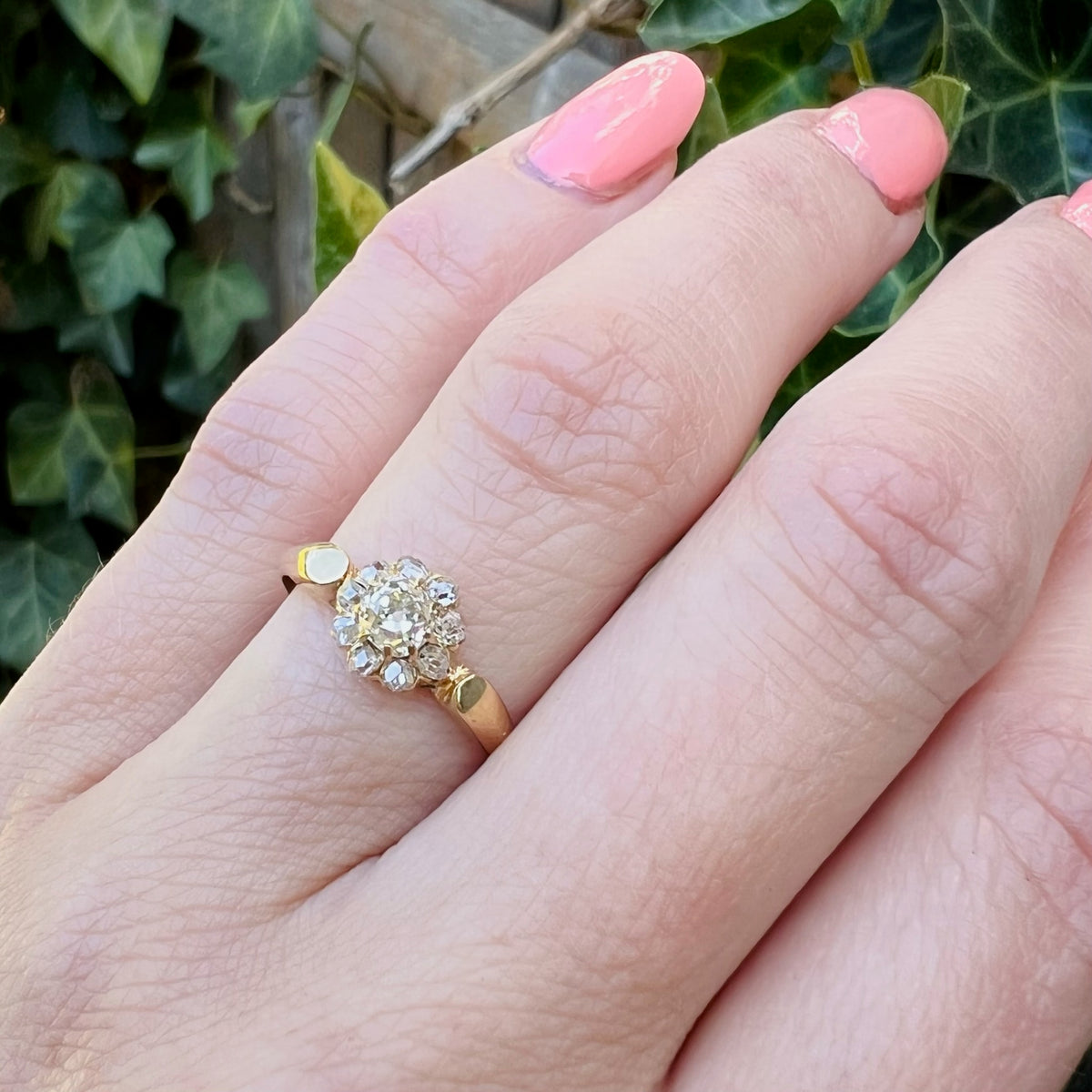 Old Mine Cut Diamond Cluster in 18k