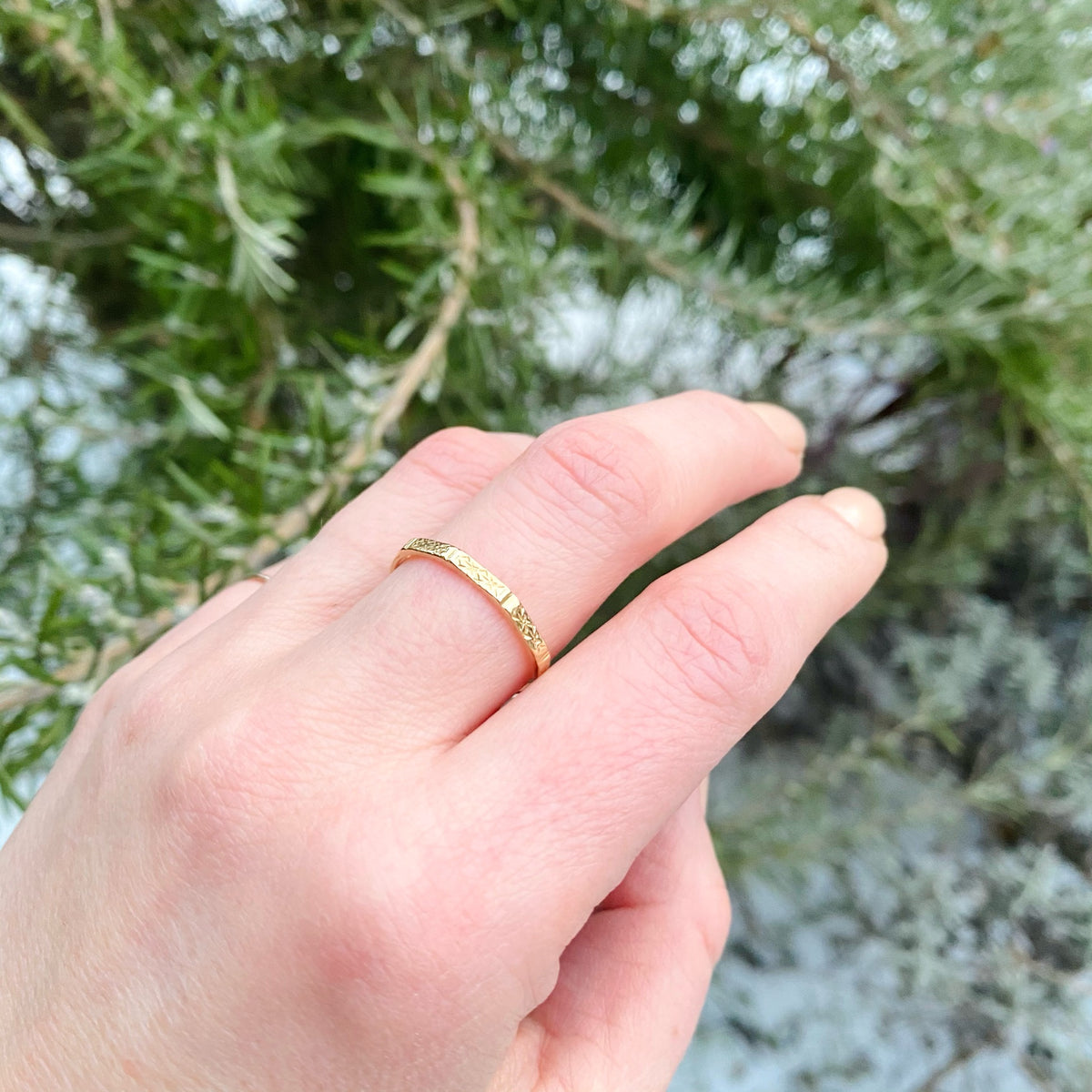 Beveled & Engraved Art Deco Style Wedding Band