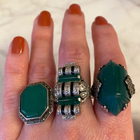 Art Deco Chrysoprase with Marcasite Halo Ring