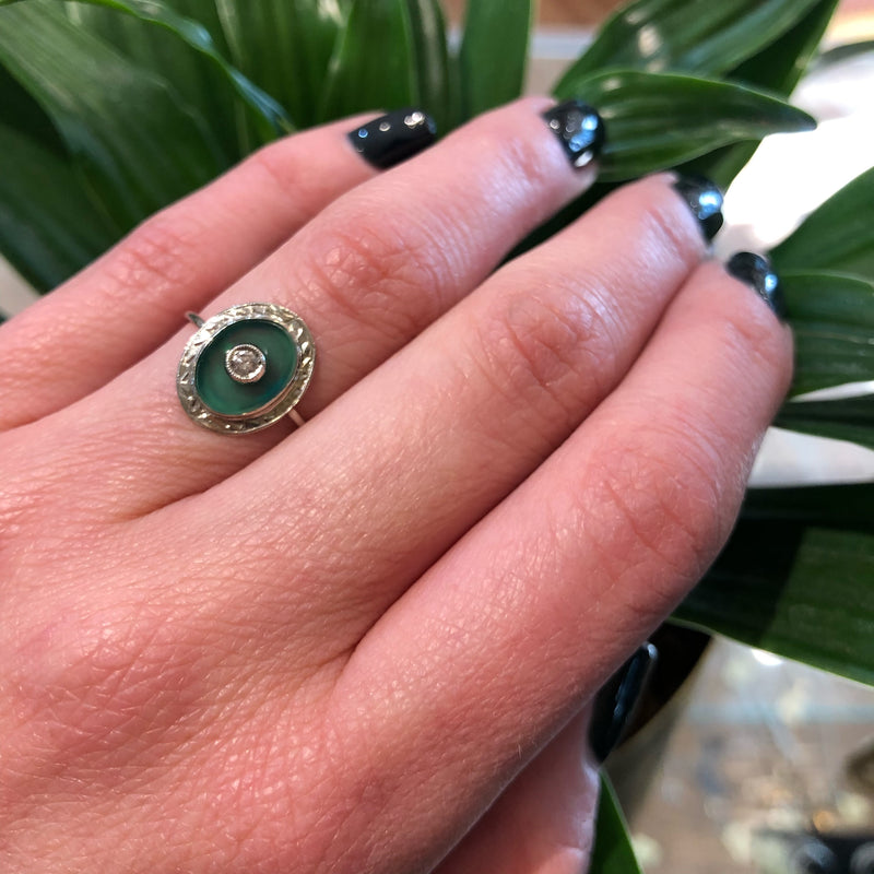 Pretty Green Chrysoprase White Gold Conversion Ring