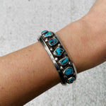 Kingman Turquoise Navajo Coin Silver Cuff