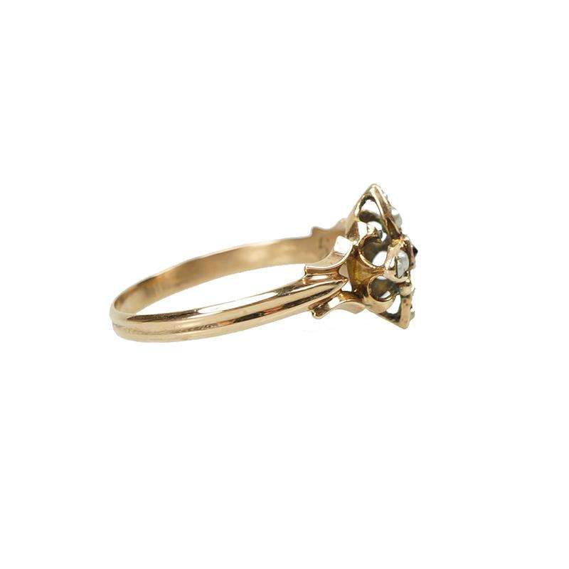 Victorian Rose Gold Ruby and Pearl Ring