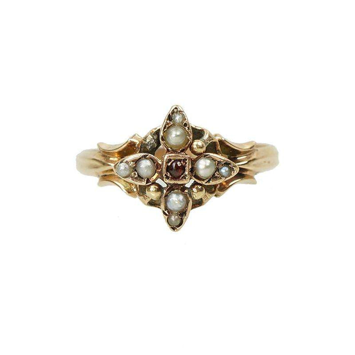 Victorian Rose Gold Ruby and Pearl Ring