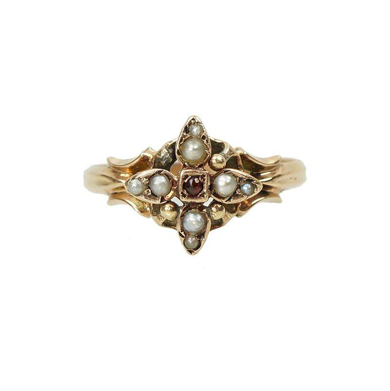 Victorian Rose Gold Ruby and Pearl Ring