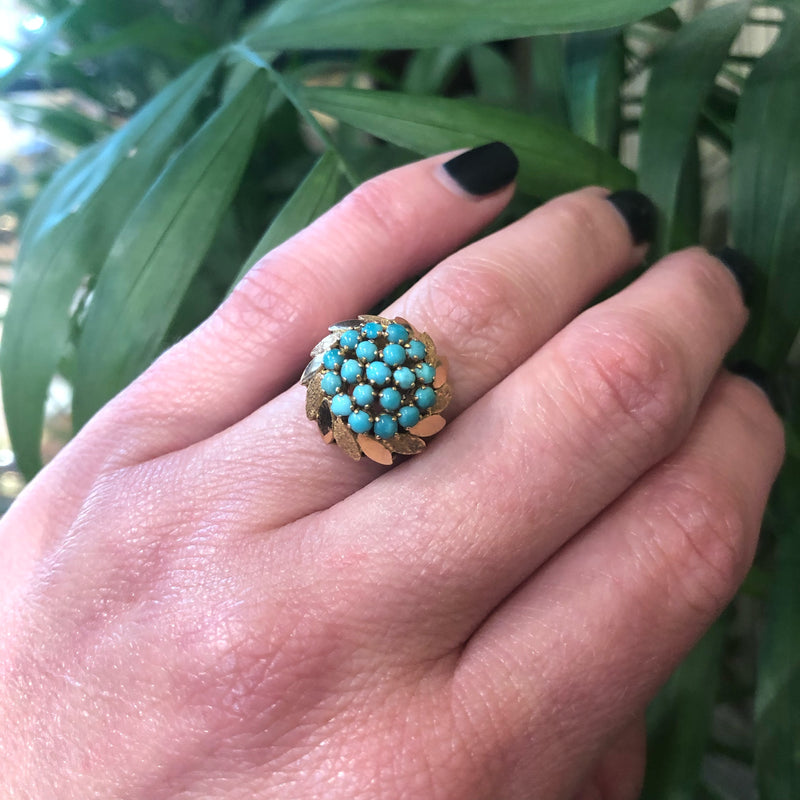 Fab 1960's Gold and Turquoise Flower Ring
