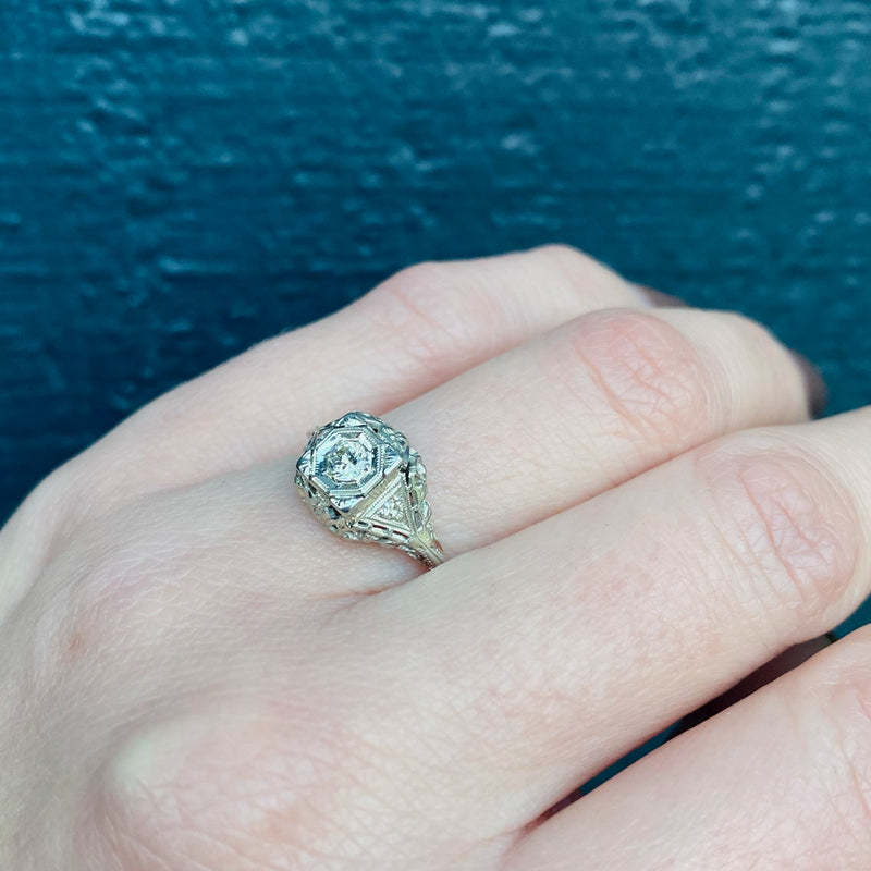Floral Filigree Diamond Engagement Ring