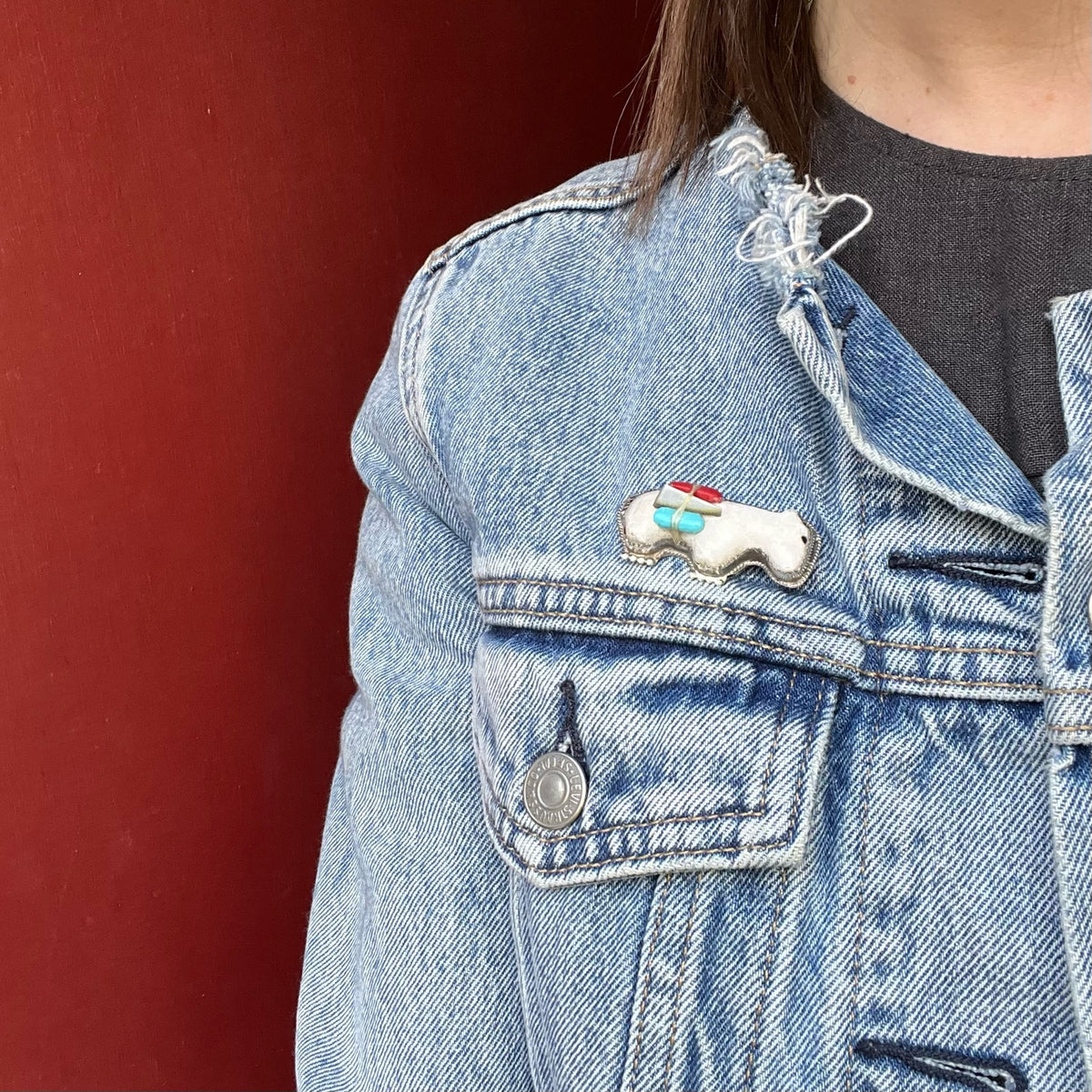 Zuni Bear Fetish Brooch with Offering Bundle