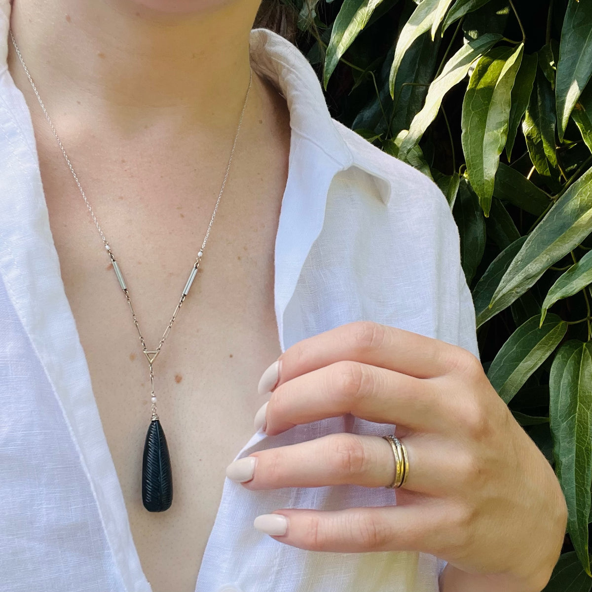 Deco Inspired Onyx & White Gold Necklace by brunet