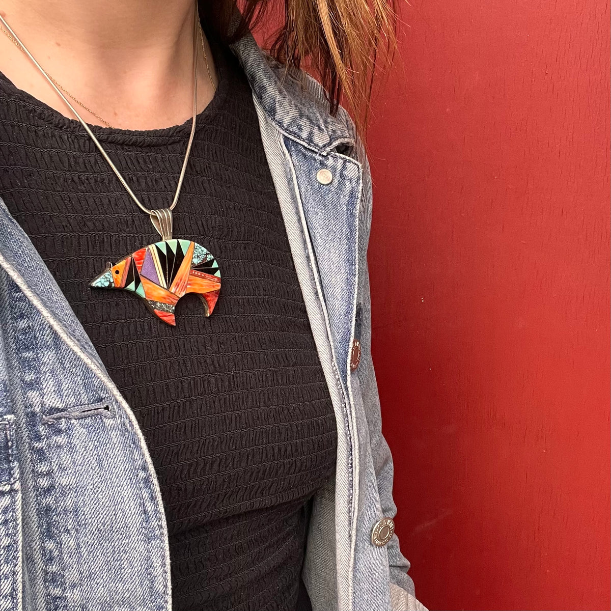 Brilliant Bear Pendant in Bold Stone & Shell Inlay
