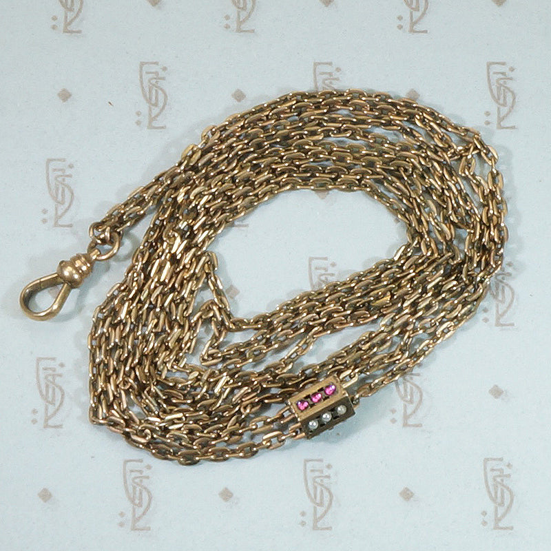 Victorian Gem Set Slide Chain with Watch Hook